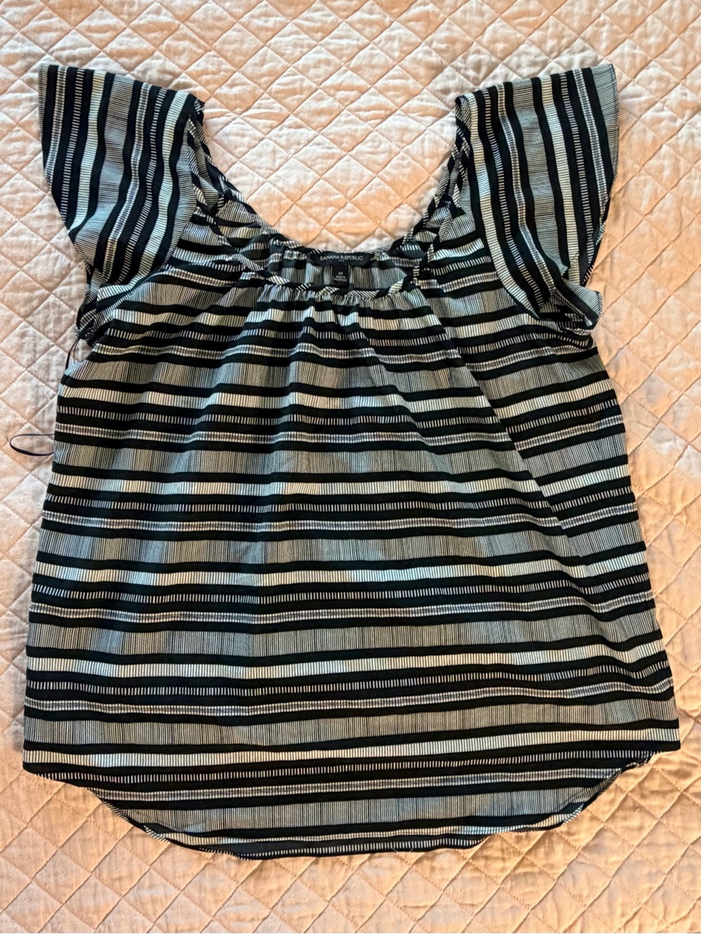 Banana Republic Black and white Striped Flutter Sleeve Top